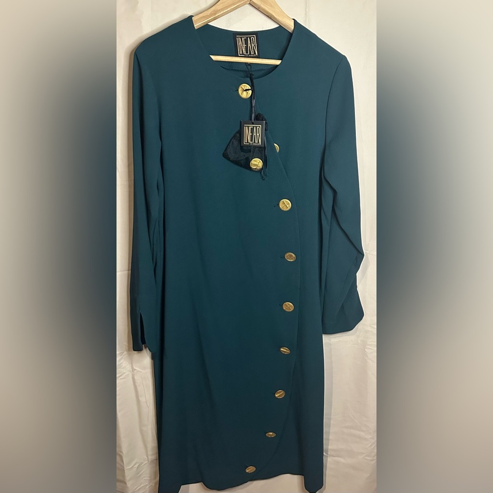 NEAR Teal Long Sleeve Dress with Gold Buttons